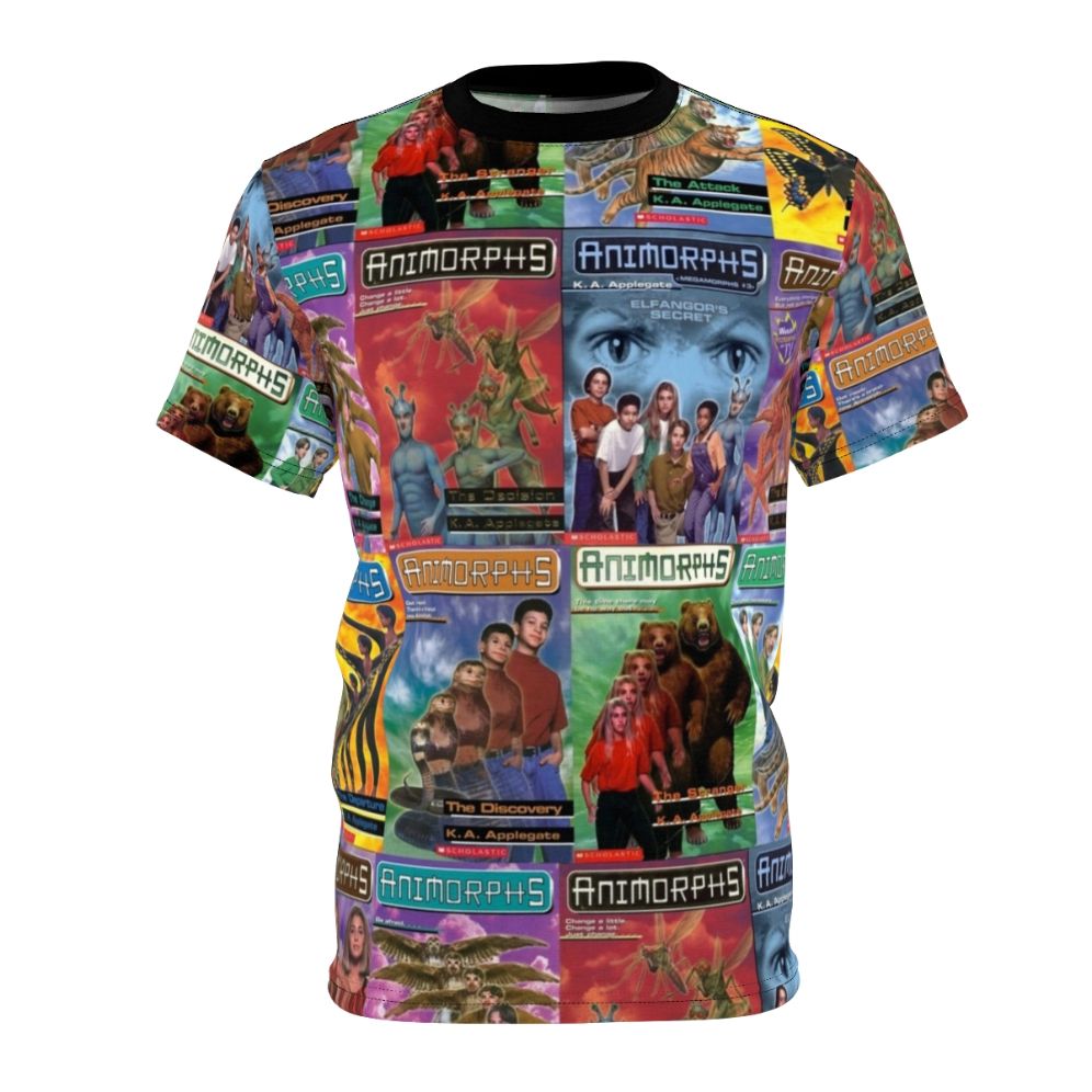 Retro-style tiled t-shirt design featuring Animorphs book cover artwork