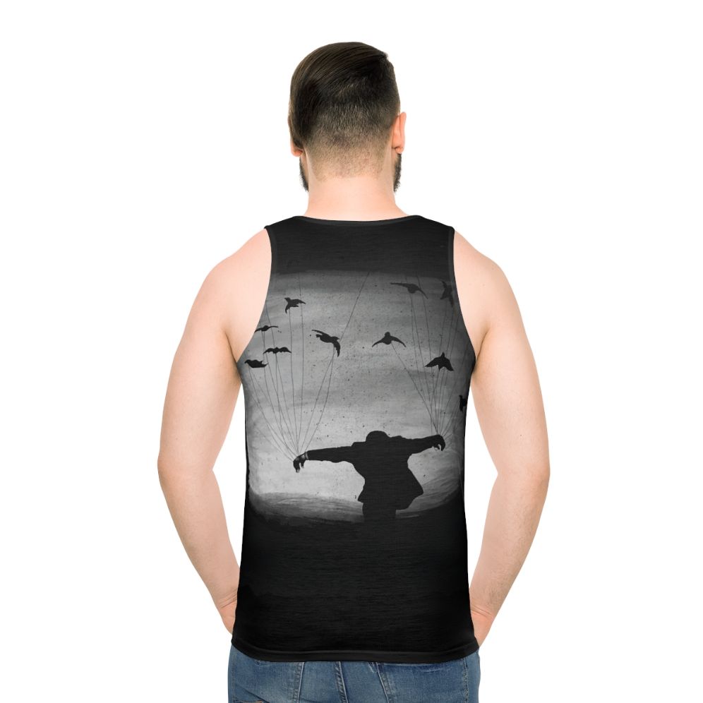 Man In Flight With Ravens Unisex Tank Top - men back