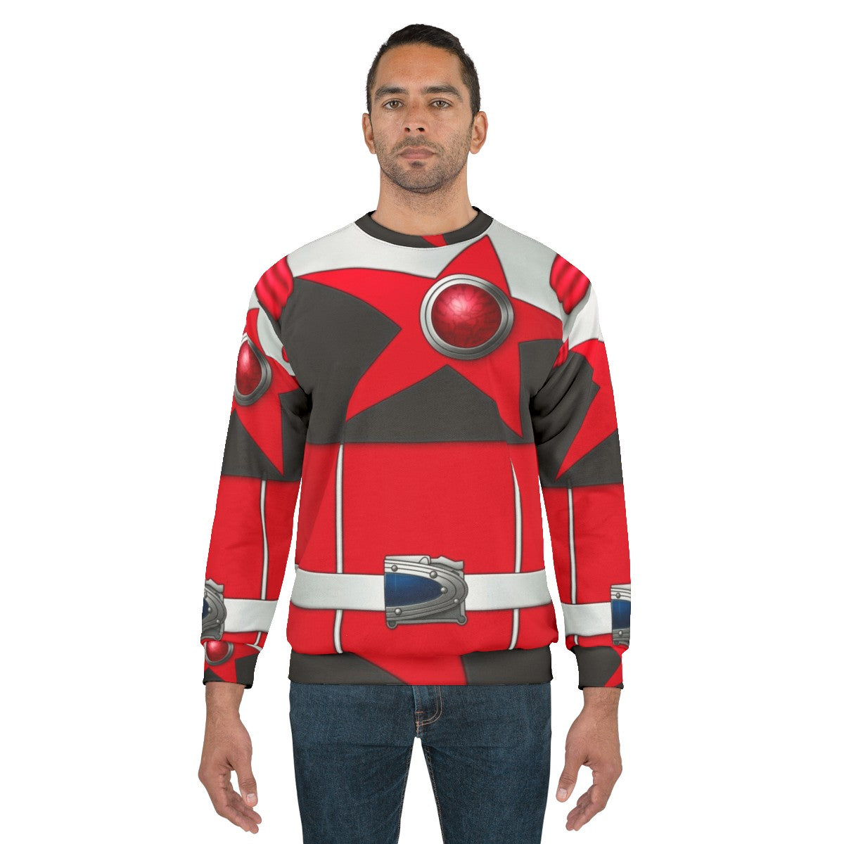 Space-themed Uchuu Sentai Kyuranger red lion design sweatshirt - men