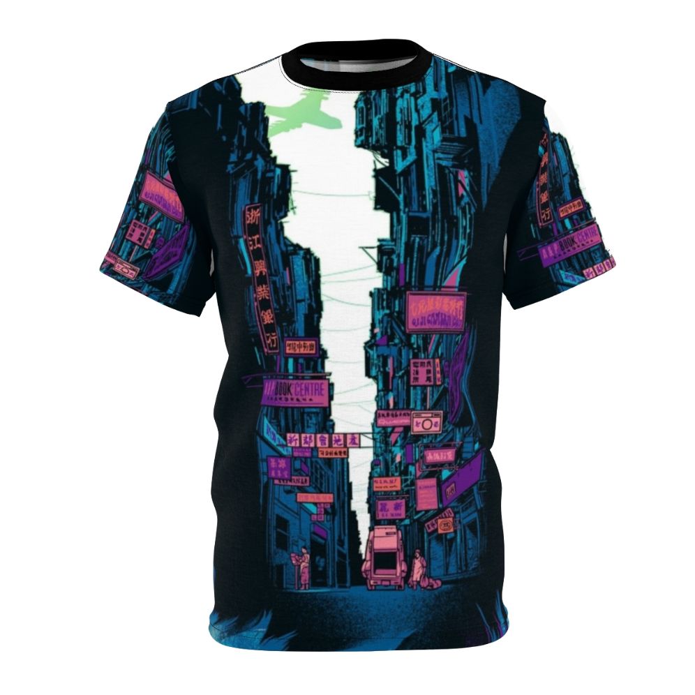 Vibrant cyberpunk-style t-shirt design inspired by the anime series Ghost in the Shell