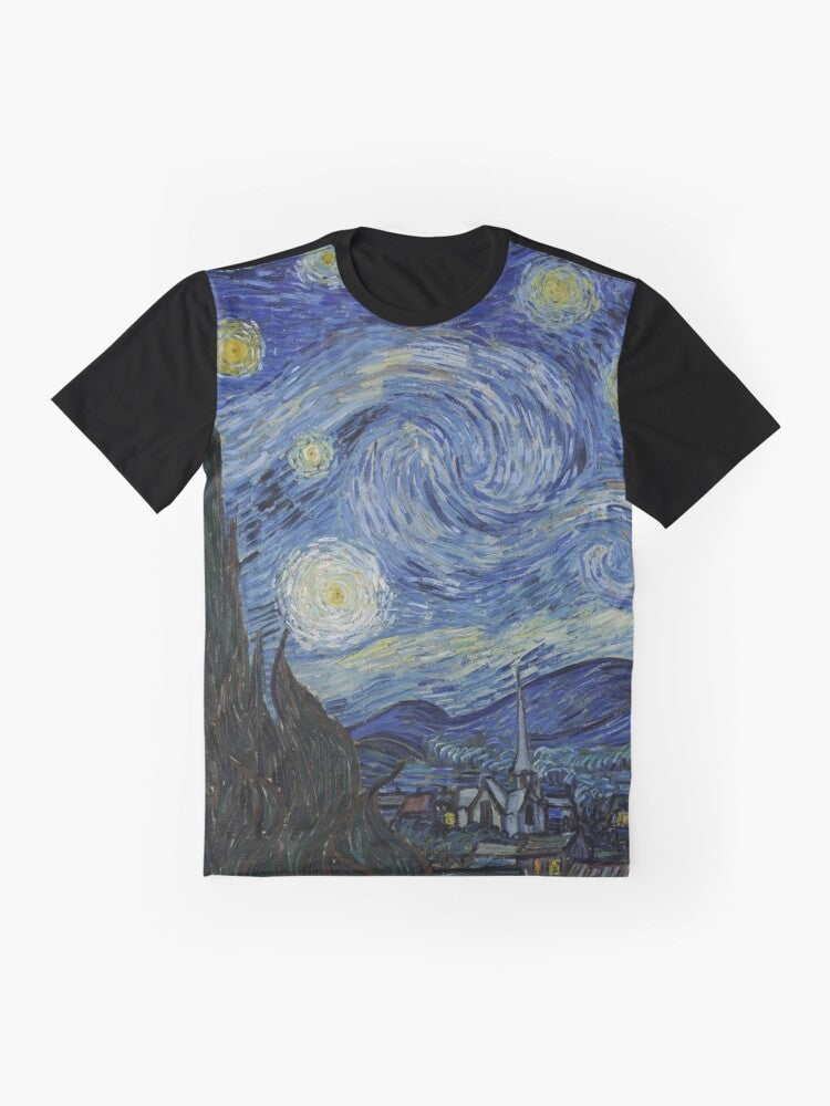 Starry Night graphic t-shirt featuring the iconic painting by Vincent van Gogh - Flat lay