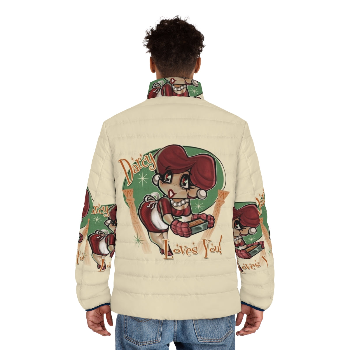 Darcy Retro Puffer Jacket with 1950s-inspired chibi design - men back