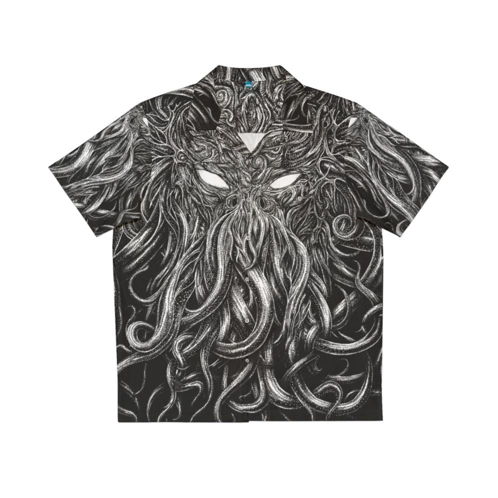 Lovecraft-inspired dark Hawaiian shirt with occult and horror designs