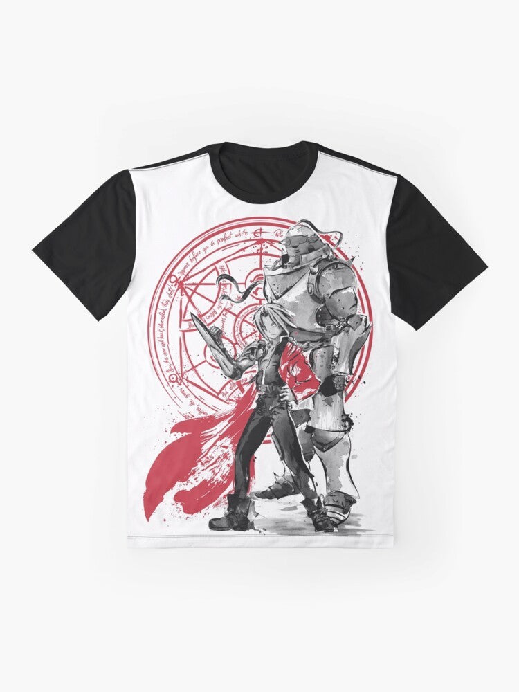 Fullmetal Alchemist: Brotherhood Sumi-E Graphic T-Shirt featuring the Elric brothers and homunculus symbols - Flat lay