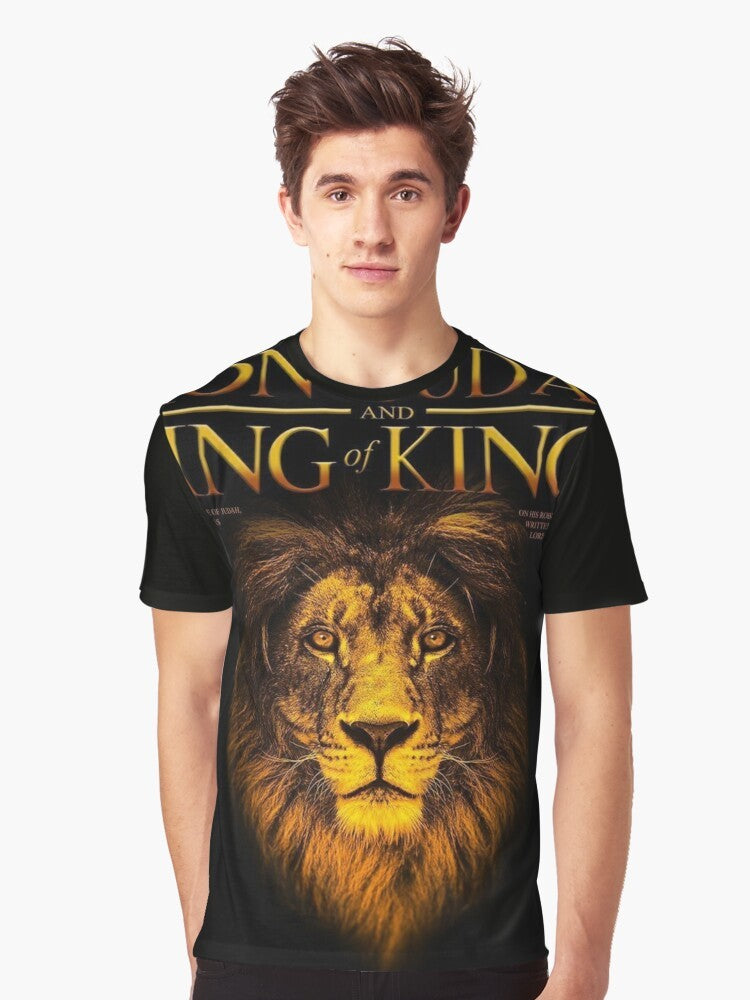 Judah Lion Graphic T-Shirt featuring a design with the Lion of Judah and Rastafarian symbols - Men