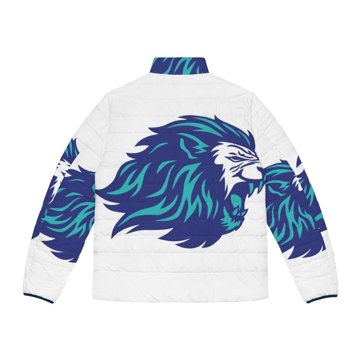 Blue puffer jacket with animal power graphic - Back