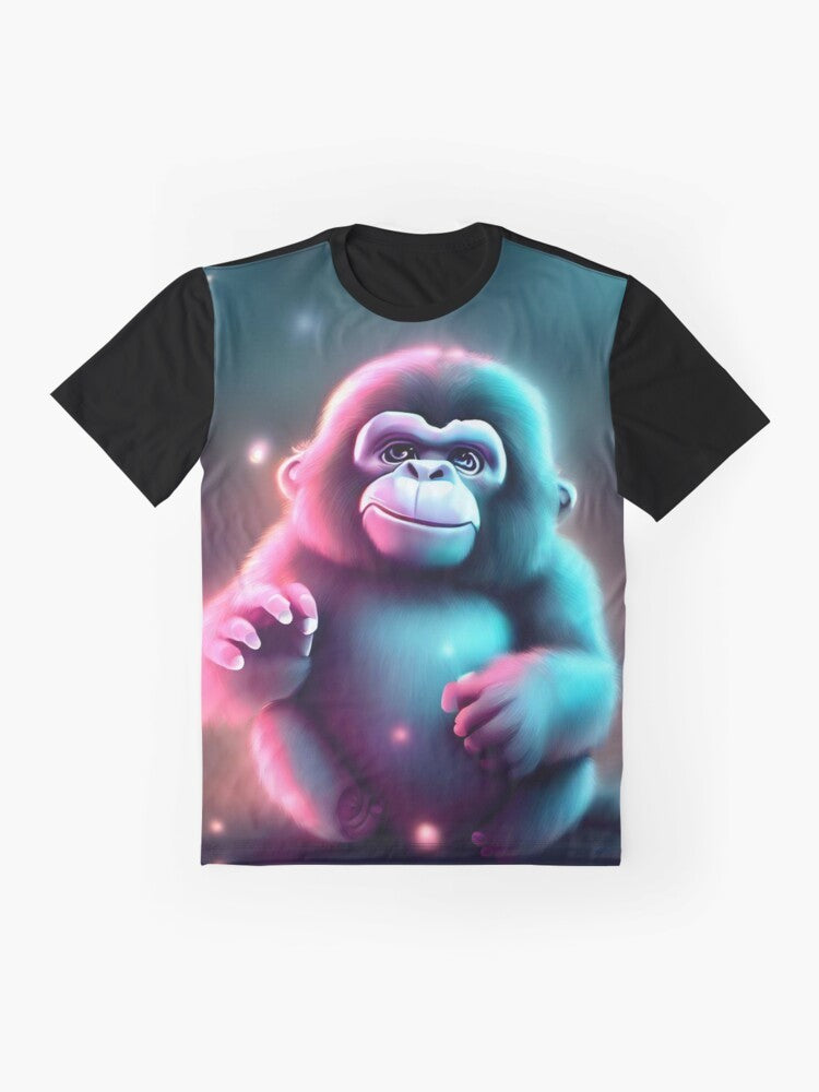 Cute and friendly cartoon-style gorilla graphic on a t-shirt - Flat lay