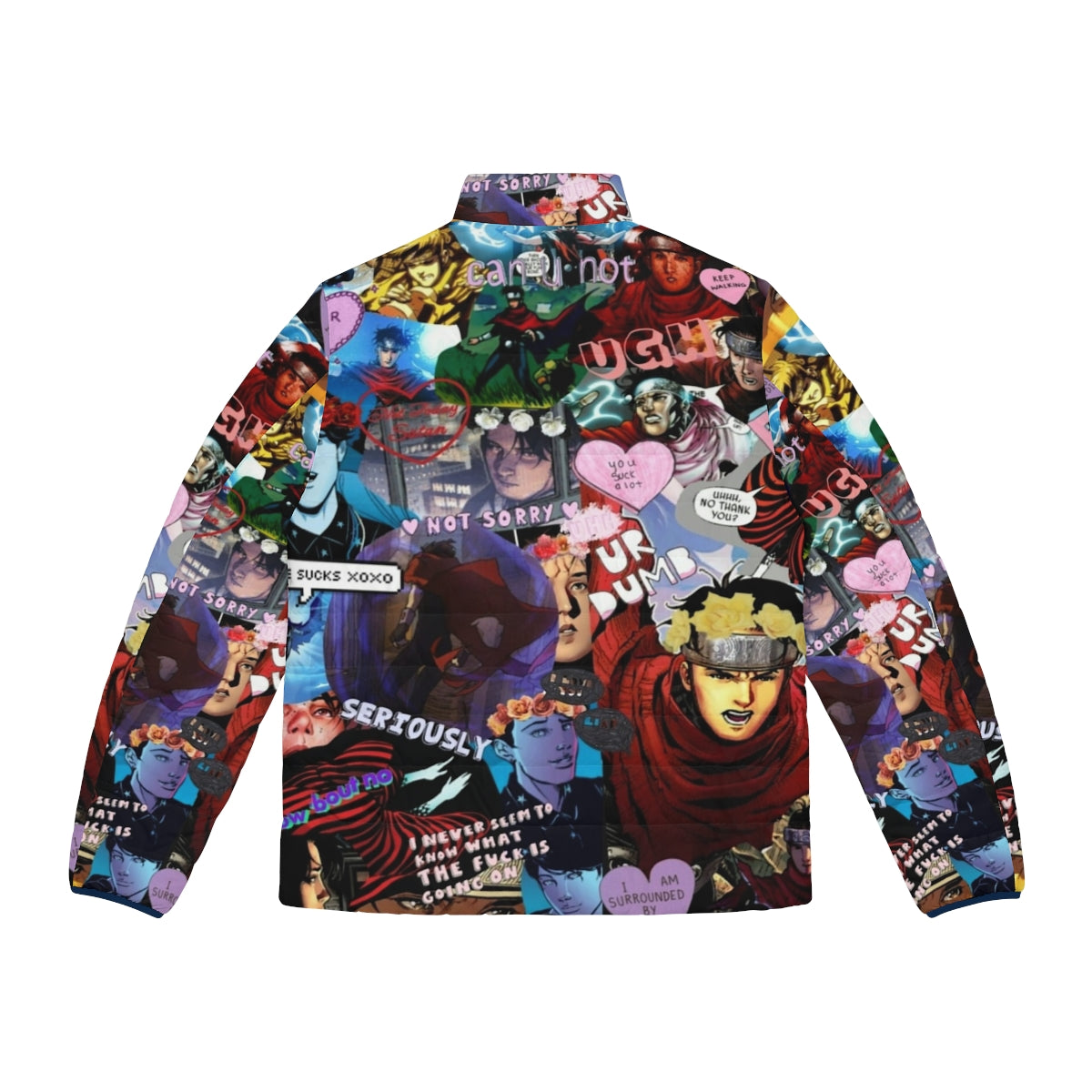 Marvel's Wiccan puffer jacket featuring a collage design for Young Avengers fans - Back