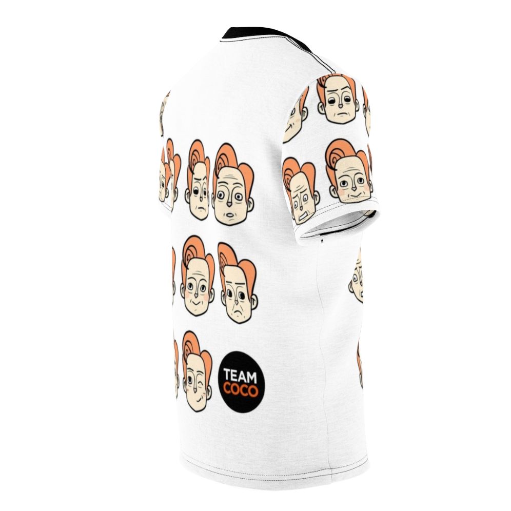 T-shirt featuring various expressions and faces of Conan O'Brien, the popular late-night TV host - men right