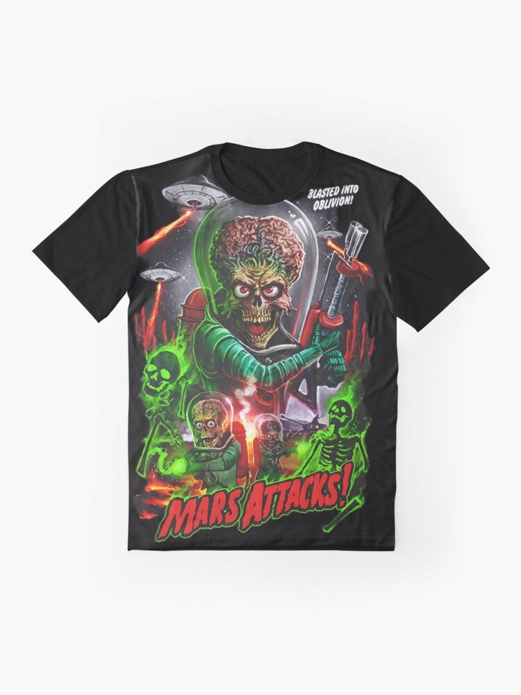 Mars Attacks graphic t-shirt featuring retro alien martians - Flat lay