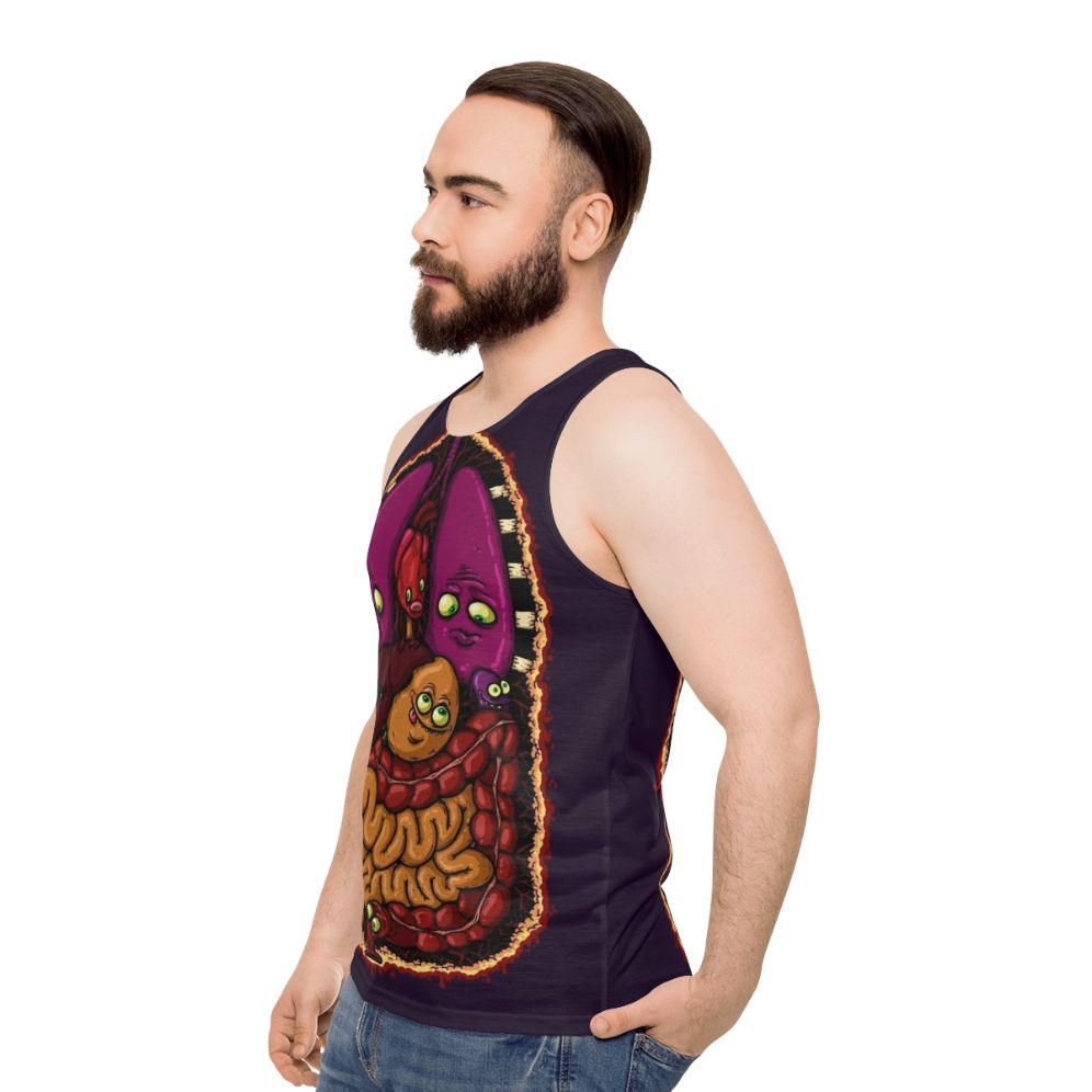 Unisex tank top featuring an anatomical design of internal organs - men side