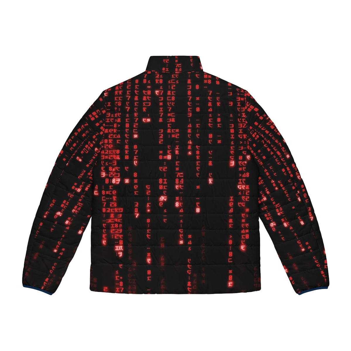 The Red Matrix Code Puffer Jacket with binary code and futuristic graphic design - Back