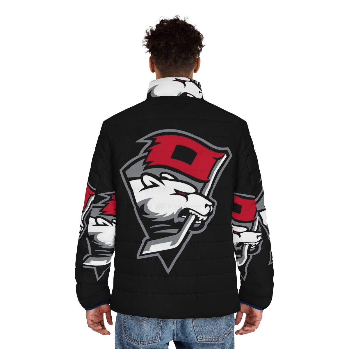 Charlotte Checkers Puffer Jacket featuring the team's logo - men back