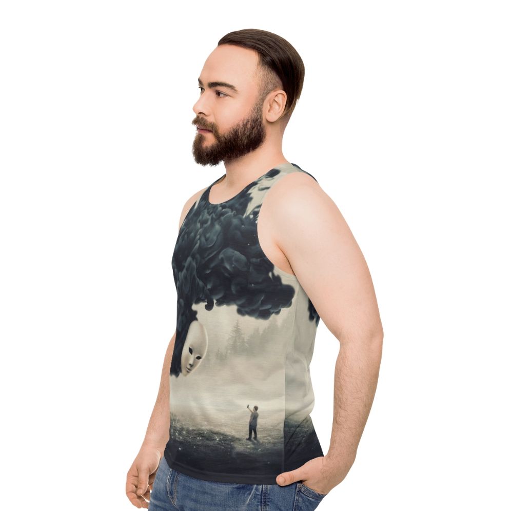 Dark surrealism unisex tank top with selfie design - men side