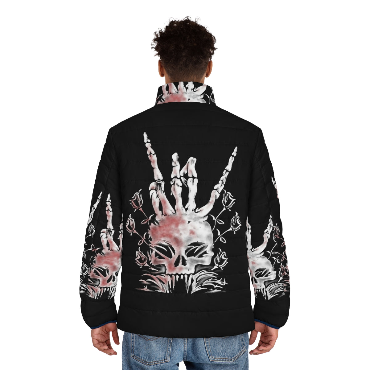 Dead Island 2 Puffer Jacket featuring a skull and zombie-inspired design - men back