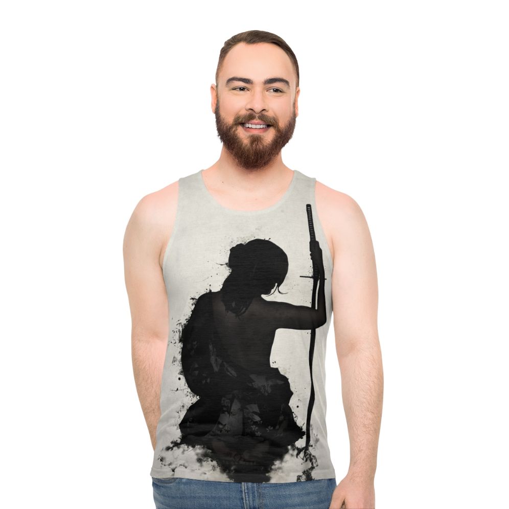 Female Samurai Warrior in Watercolor Splatter Unisex Tank Top - men