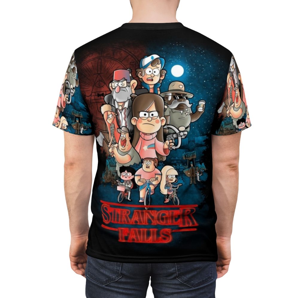 Stranger Falls supernatural crossover t-shirt featuring elements of Stranger Things and Gravity Falls - men back