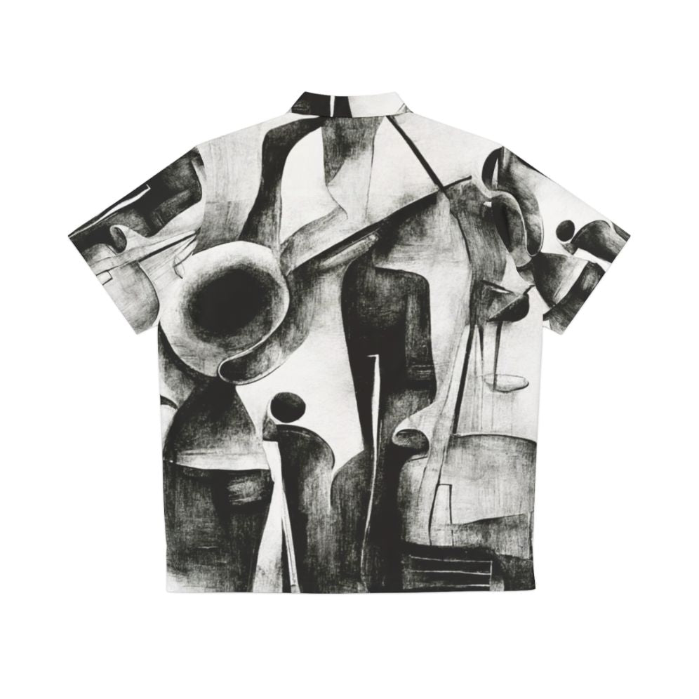 Charcoal abstract Hawaiian shirt with jazz quartet design - Back