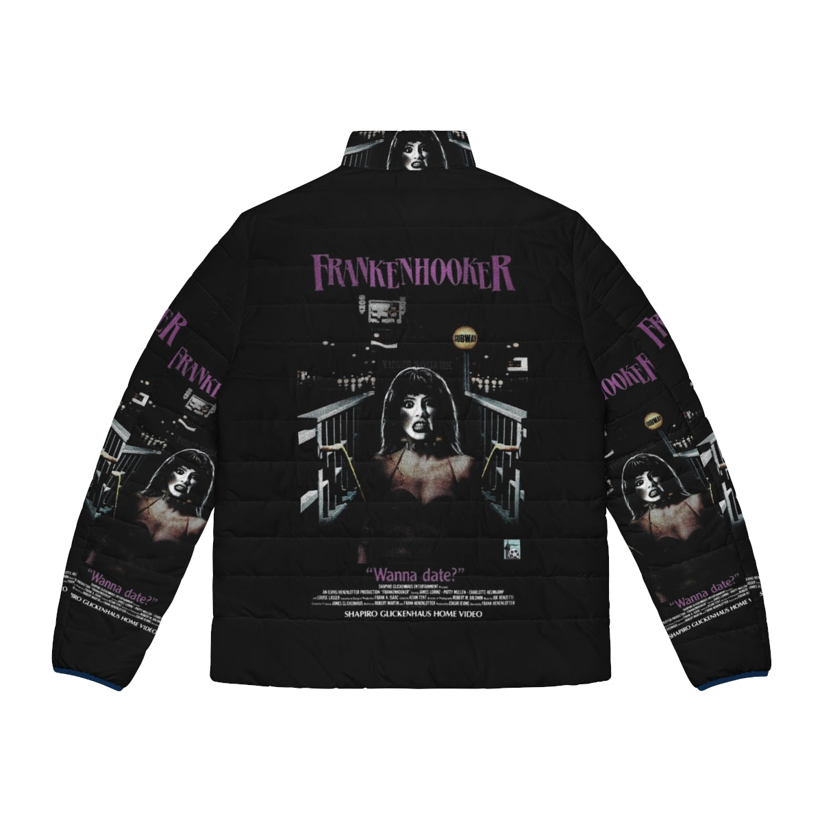 Frankenhooker Retro Puffer Jacket featuring iconic movie imagery and design - Back