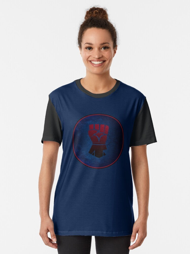 Crimson Fists space marine chapter logo and pauldron symbol on a graphic t-shirt - Women