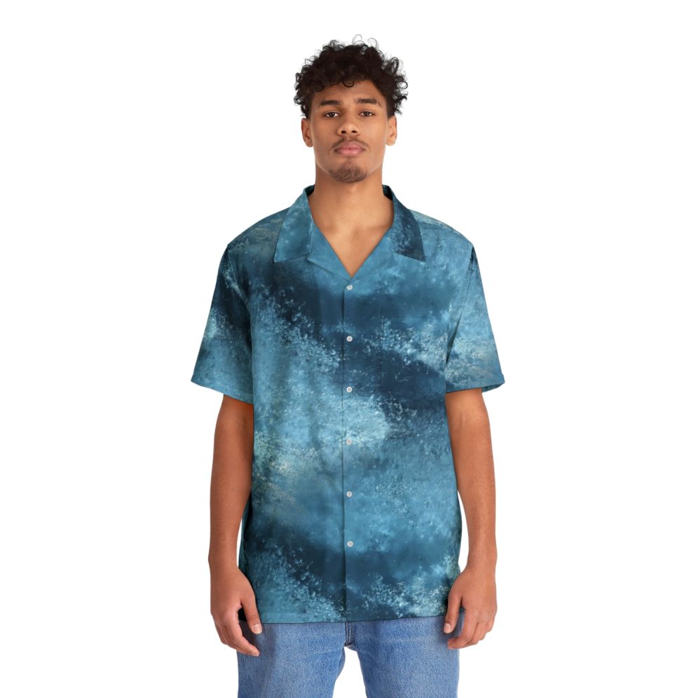 Blue Frost Hawaiian Shirt with Frozen, Icy Patterns - People Front