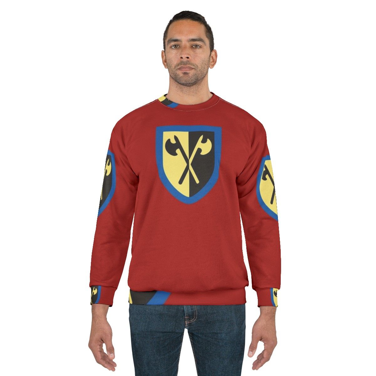 Retro Crusaders Lego Castle Sweatshirt with Crossed Axes Design - men