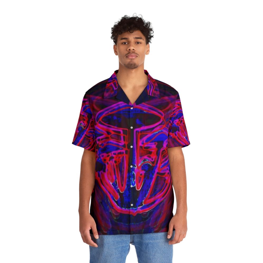 Neon Shrooms Hawaiian Shirt - Glowing Psychedelic Mushroom Rave Wear - People Front