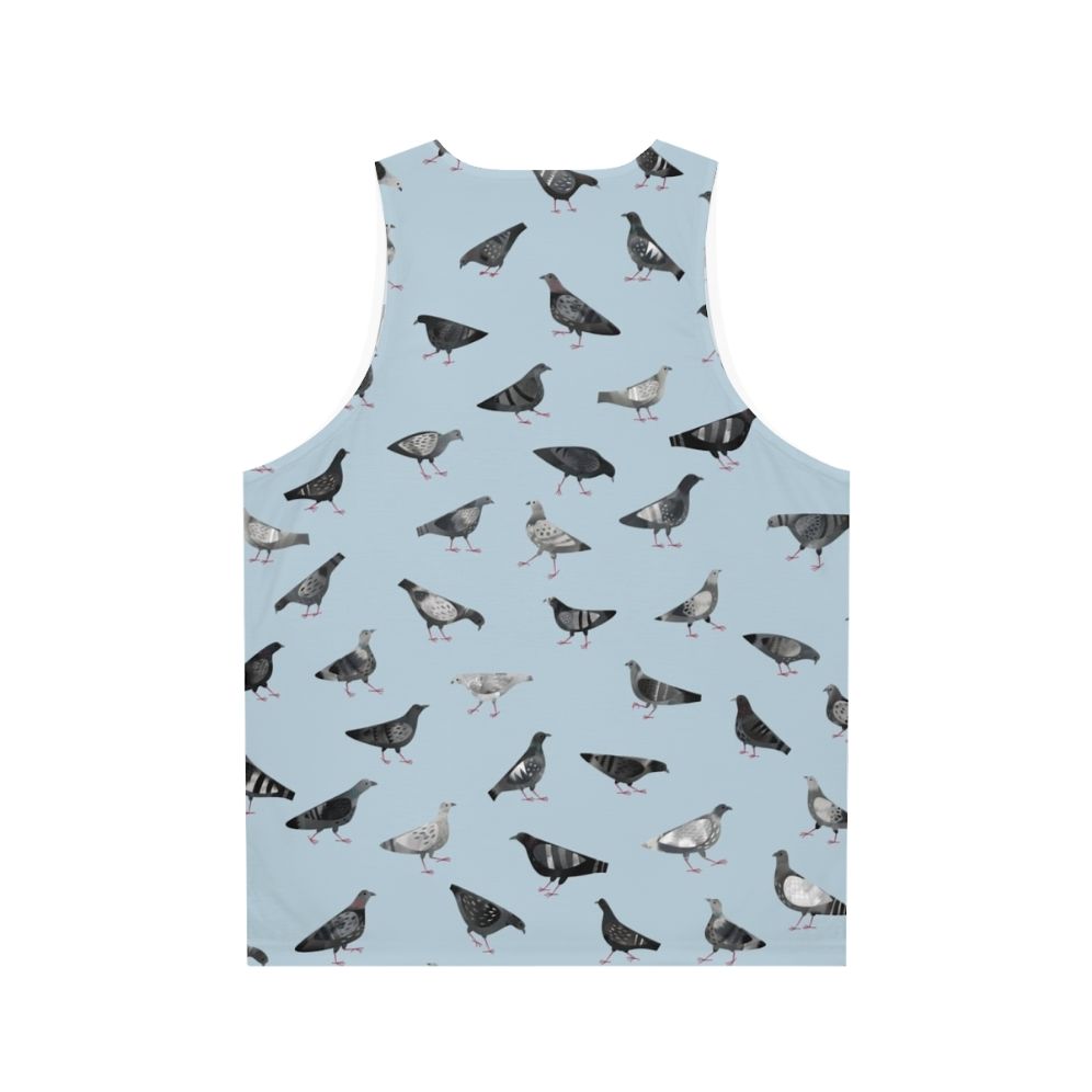 Pigeons doing pigeon things on a gray unisex tank top - Back