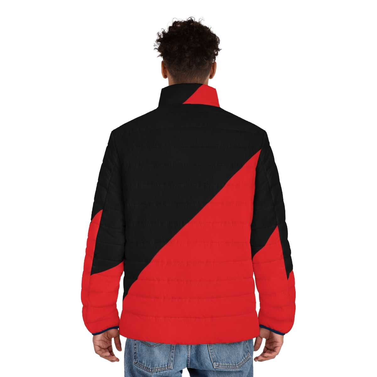 Anarcho-Communist Black and Red Puffer Jacket - men back