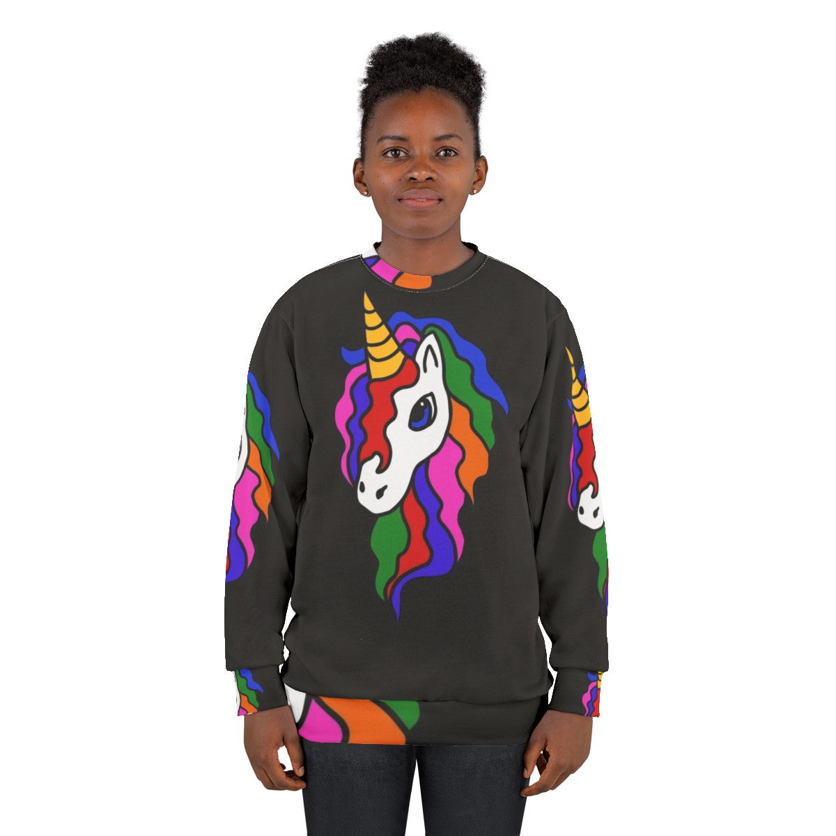 Multicolor rainbow unicorn graphic sweatshirt - women