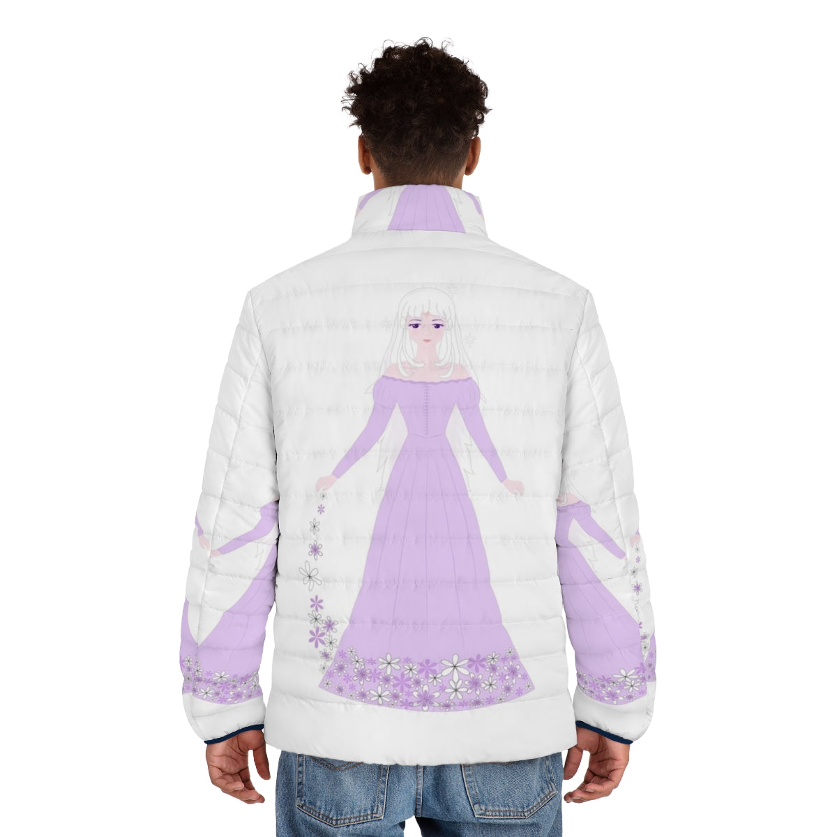 Lady Amalthea from "The Last Unicorn" wearing a magical unicorn puffer jacket - men back