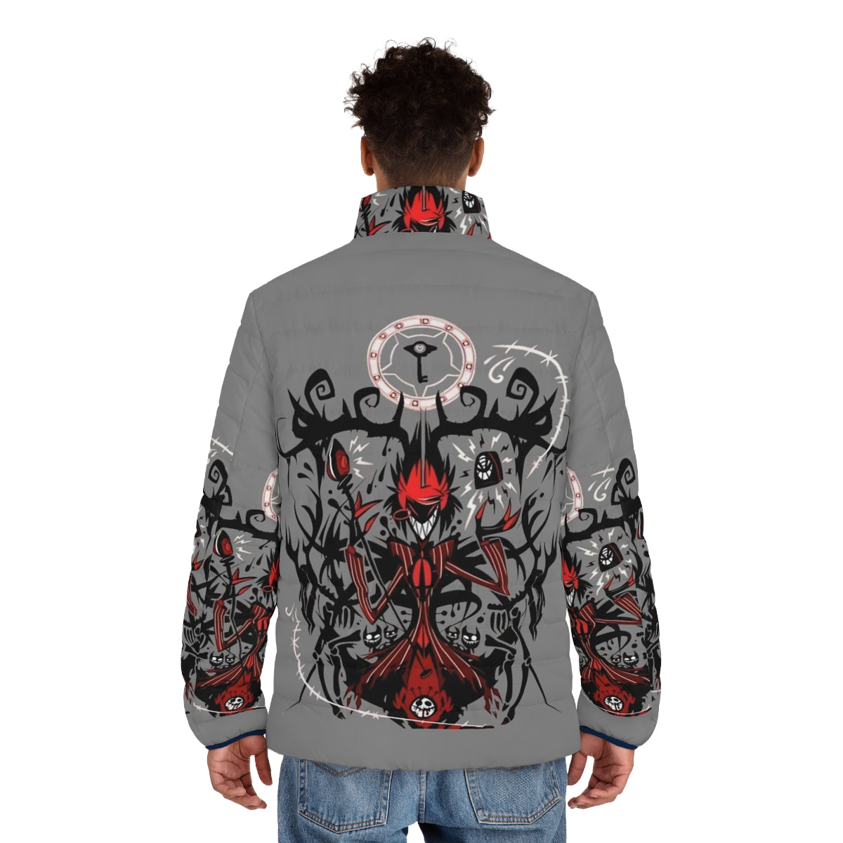 Hazbin Hotel Alastor Puffer Jacket with Anime Style Design - men back