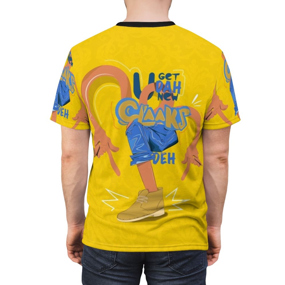 Vibrant all-over-print t-shirt featuring Jamaican-inspired graphics and typography - men back