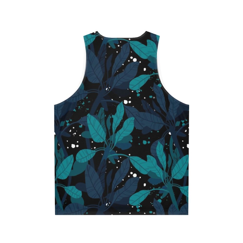 Dark green unisex tank top with tropical design - Back