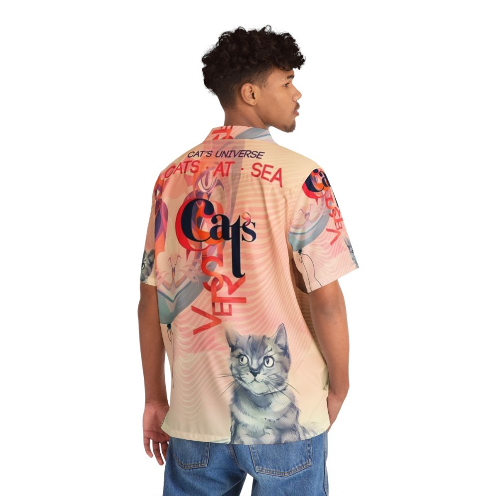 Enchanting cat's universe fantasy Hawaiian shirt with nautical and ocean-themed artwork - People Back