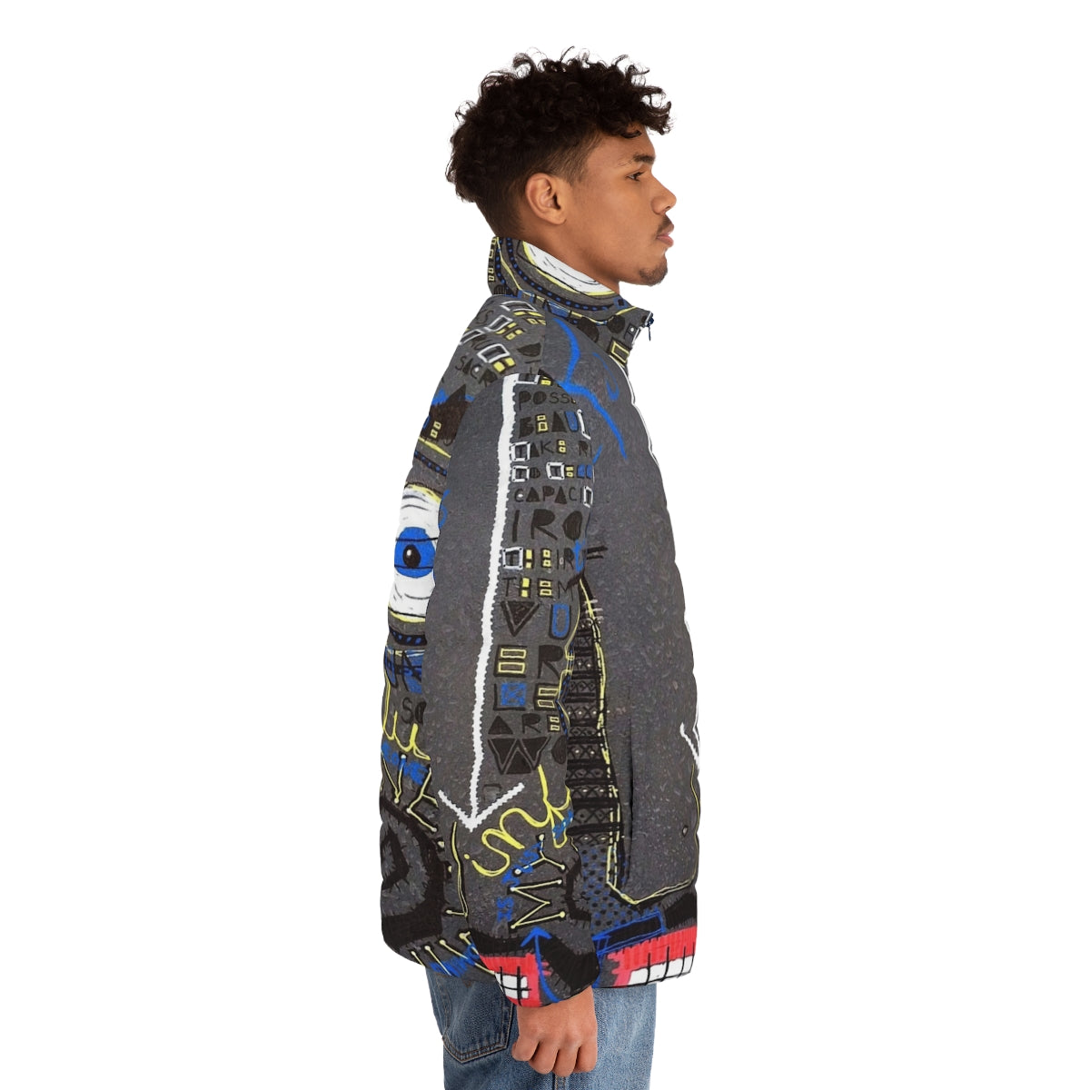 Influence Puffer Jacket featuring abstract face and mustache design - men side right