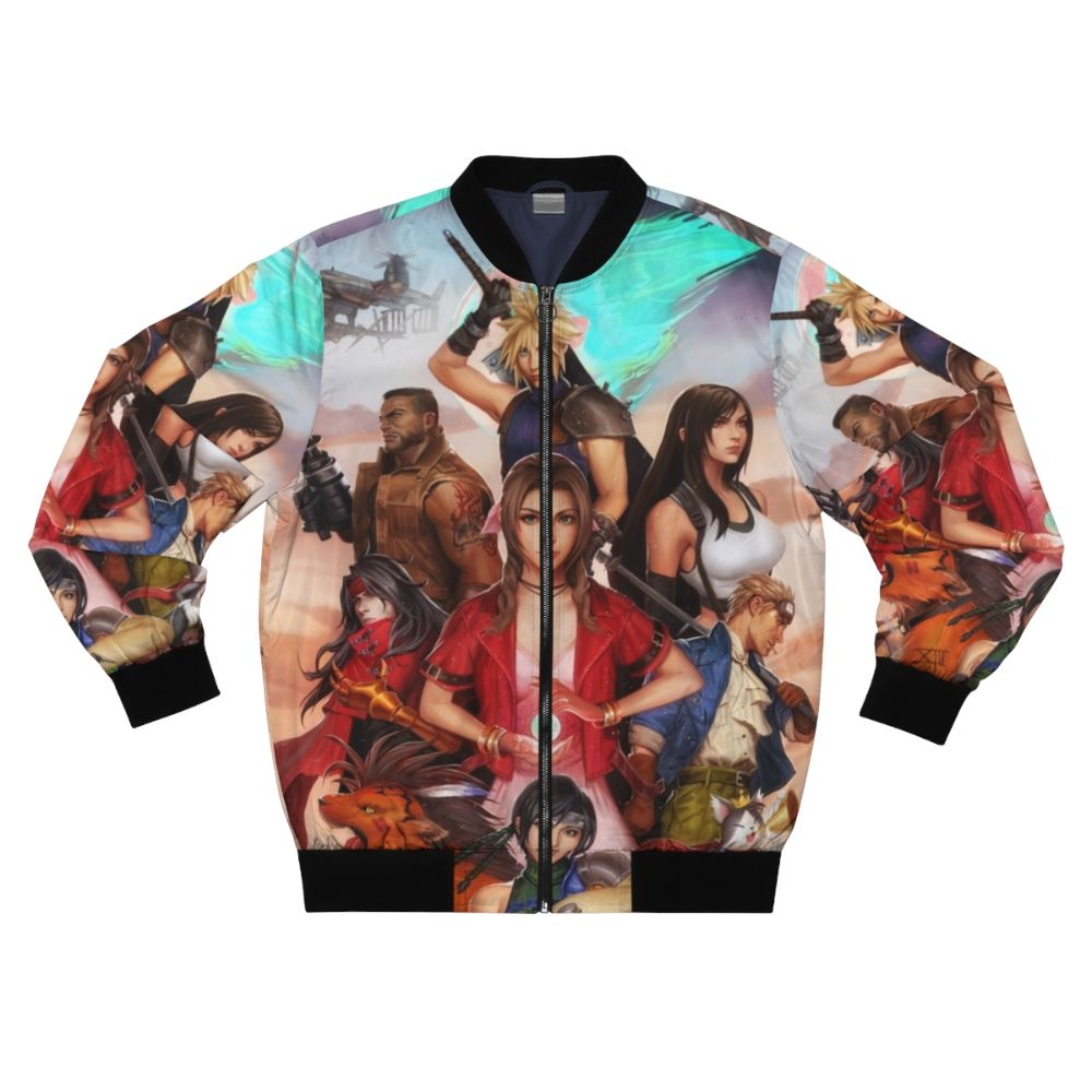 Final Fantasy 7 FF7 Bomber Jacket featuring Cloud, Tifa, Aerith, Barret, and other iconic characters