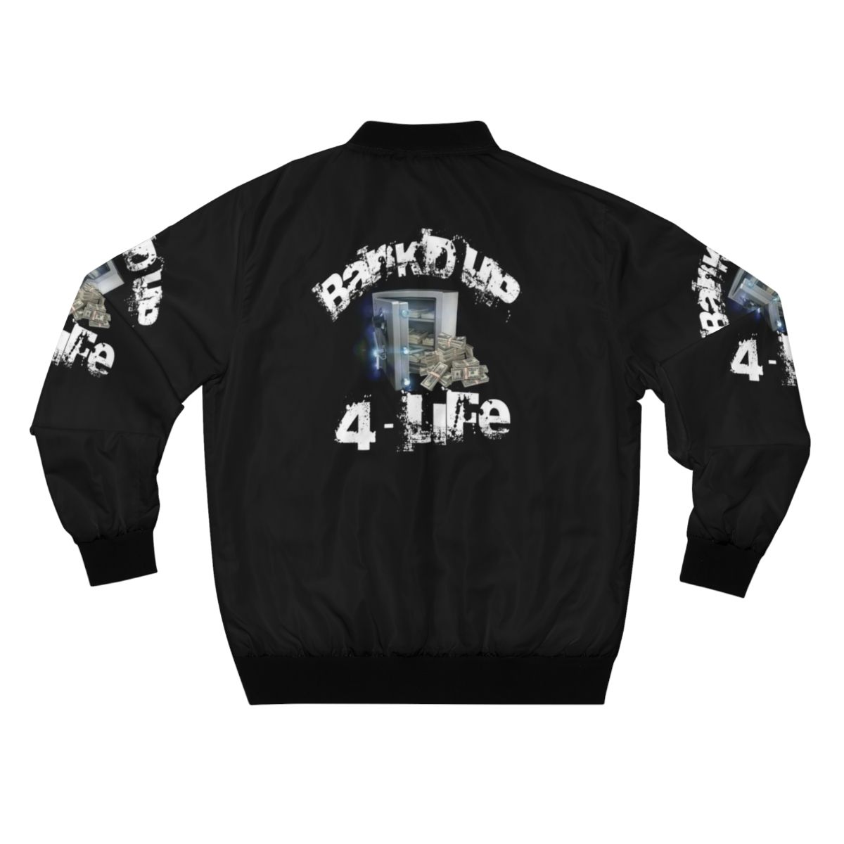 A stylish black bomber jacket with a cool streetwear design. - Back