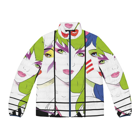 Retro puffer jacket with Jem and the Holograms-inspired pop art design