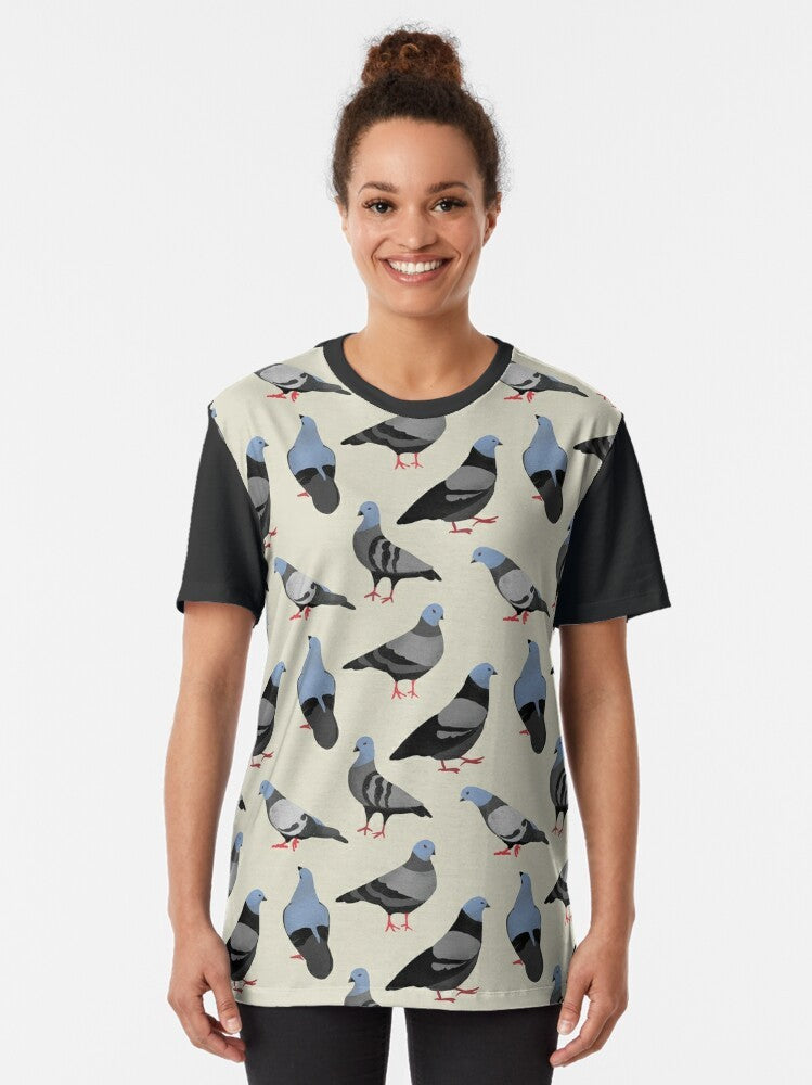 Colorful graphic design of pigeons on a t-shirt for animal lovers - Women