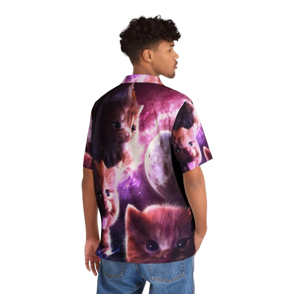 Celestial Cat Hawaiian Shirt with Moon Print - People Back