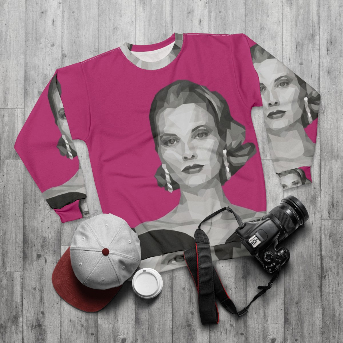 Grace Kelly Geometric Poly Pink Fuchsia Sweatshirt - flat lay