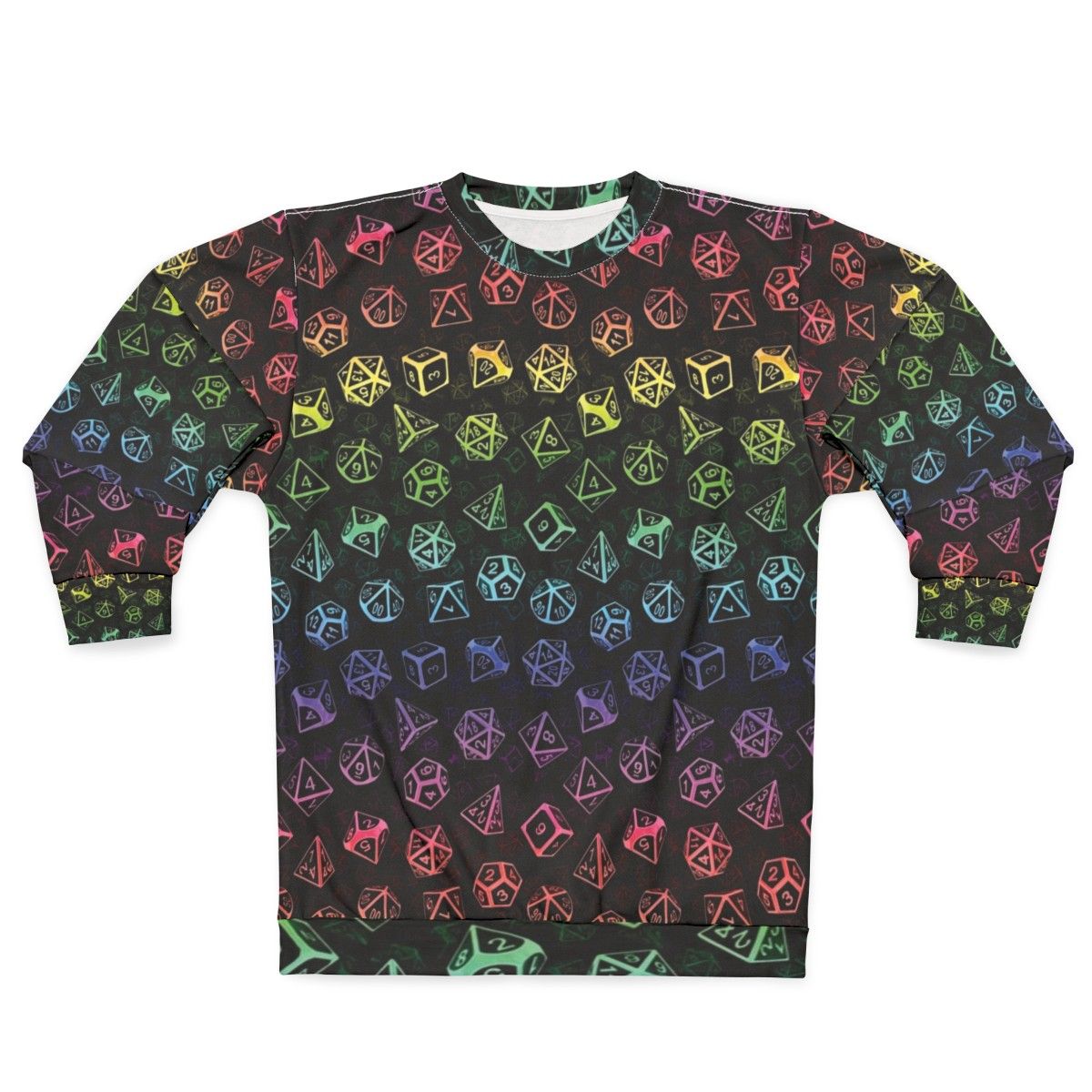 D20 dice set pattern rainbow sweatshirt for tabletop RPG gamers