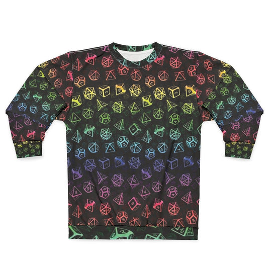 D20 dice set pattern rainbow sweatshirt for tabletop RPG gamers