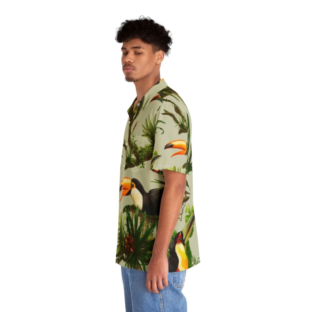 Toucans and Bromeliads Hawaiian Shirt with Vintage Tropical Botanical Print - People Left