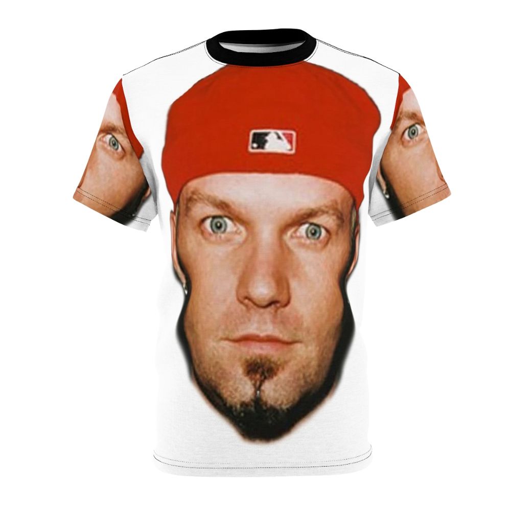 All-over print t-shirt featuring the iconic image of Fred Durst, the frontman of the legendary nu metal band Limp Bizkit.