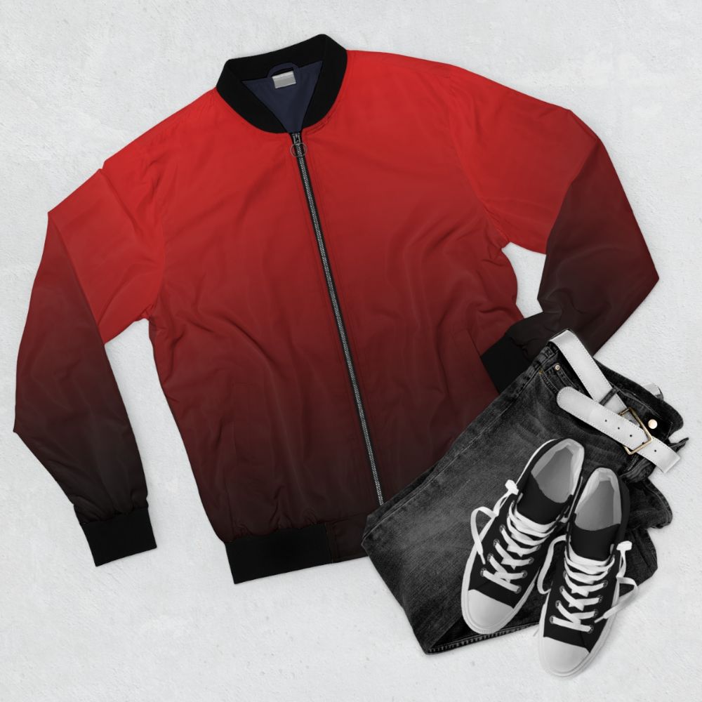 Gradient ombre black and red minimalist bomber jacket - Flat lay