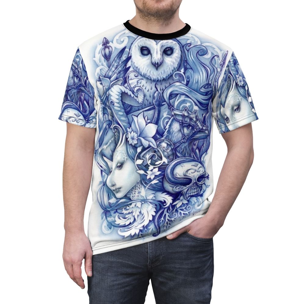 Mystical fairytale inspired graphic print on a high-quality t-shirt - men front