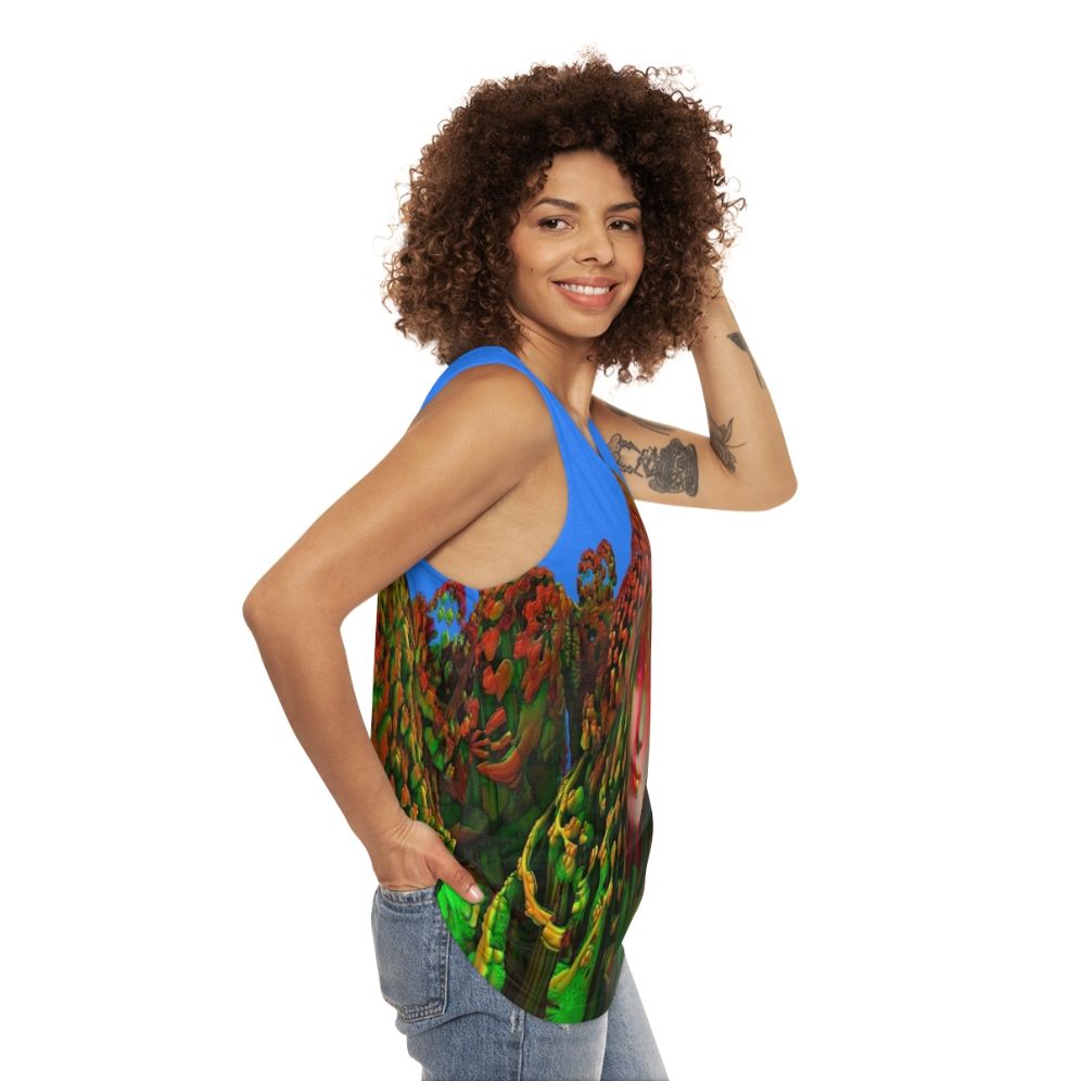 Dreadlock Holiday unisex tank top with abstract, psychedelic patterns - women side