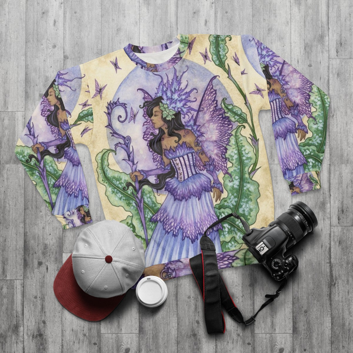 Fairy and butterfly-themed spring sweatshirt - flat lay